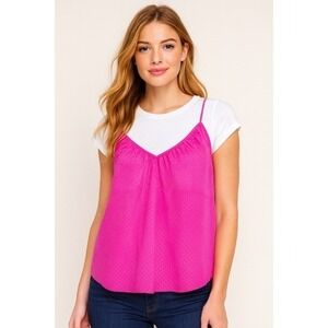 Pink Crop Top Cami Spaghetti Strap Layer Shimmer XLarge NWT